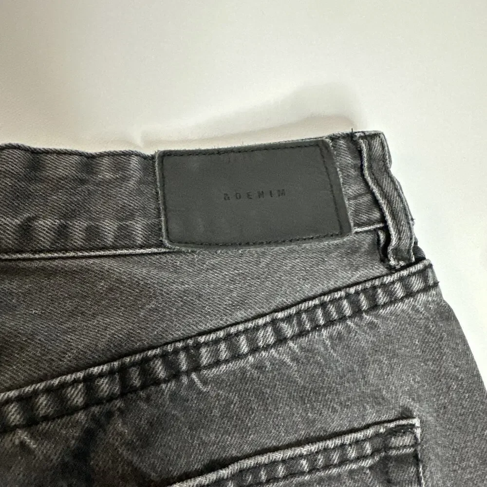 H&M Womens Size 4 Black Denim Mini Skirt High Waisted Distressed Frayed Jean